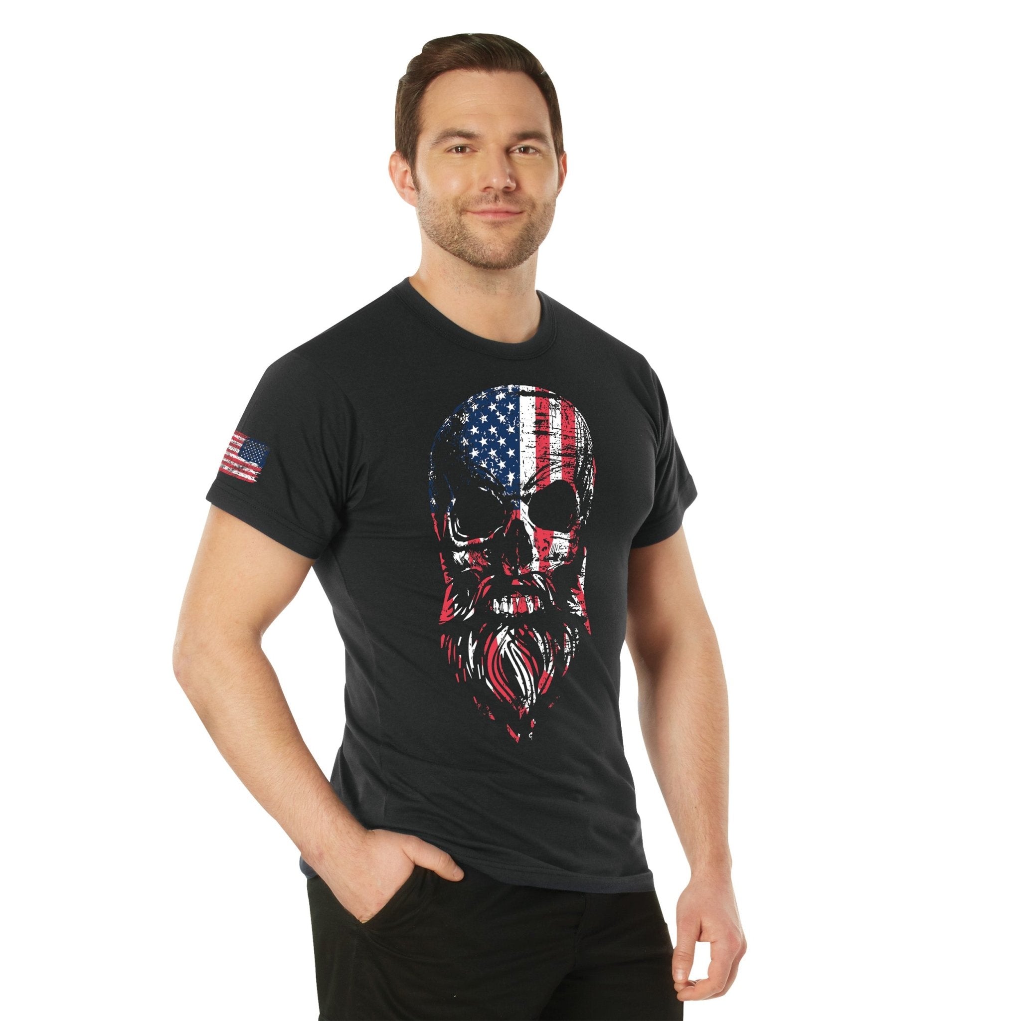 Rothco US Flag Bearded Skull T-Shirt Black Size S - Get Tight Gear