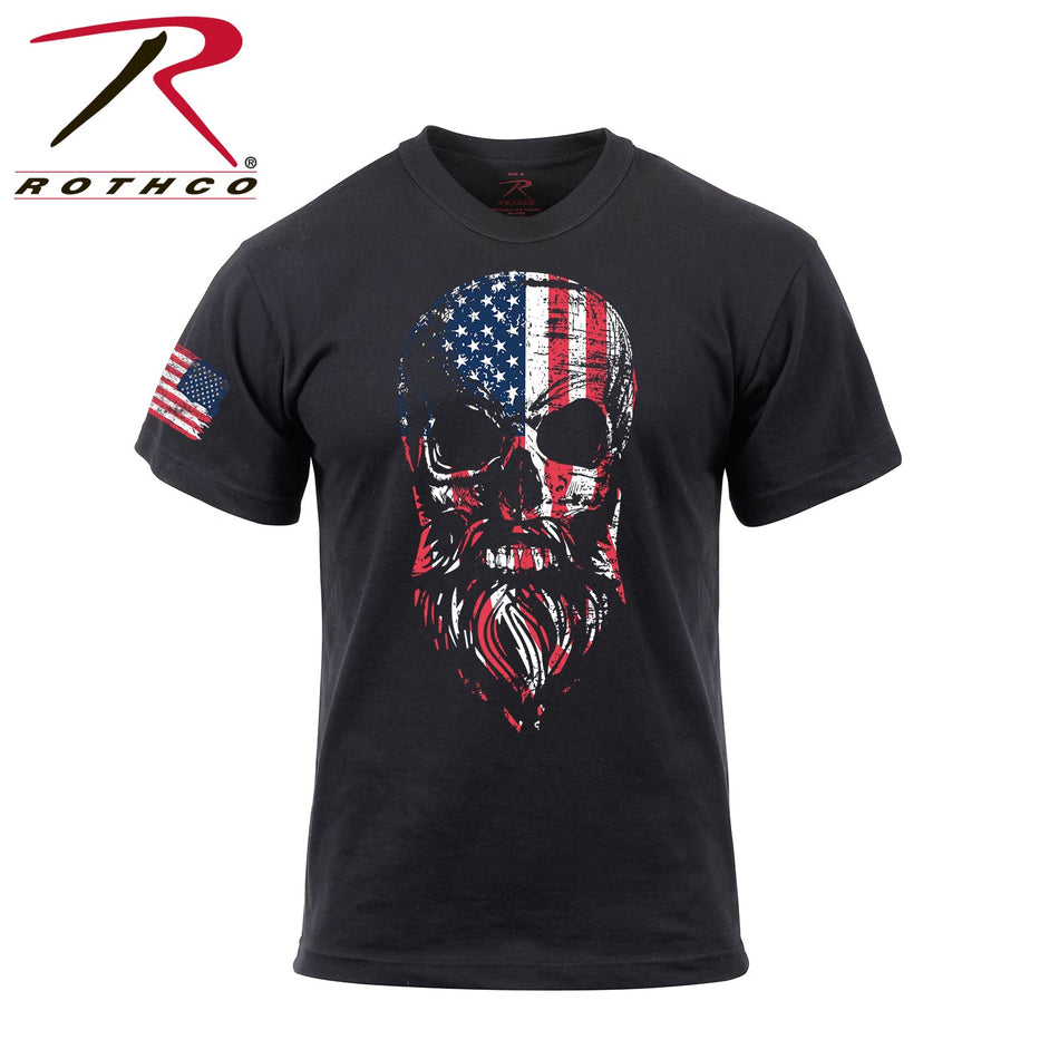 Rothco US Flag Bearded Skull T-Shirt Black Size XL - Get Tight Gear