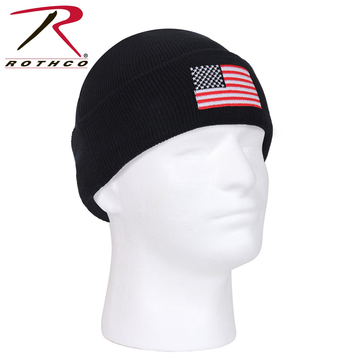 Rothco US Flag Embroidered Fine Knit Watch Cap Black Size One Size - Get Tight Gear
