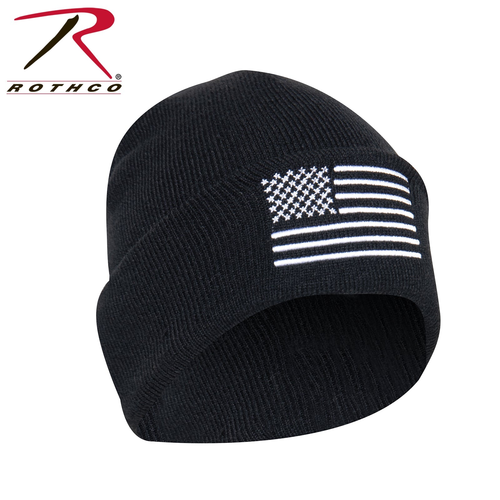 Rothco US Flag Embroidered Fine Knit Watch Cap Black / White - Get Tight Gear