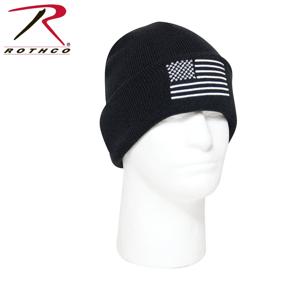 Rothco US Flag Embroidered Fine Knit Watch Cap Black / White - Get Tight Gear