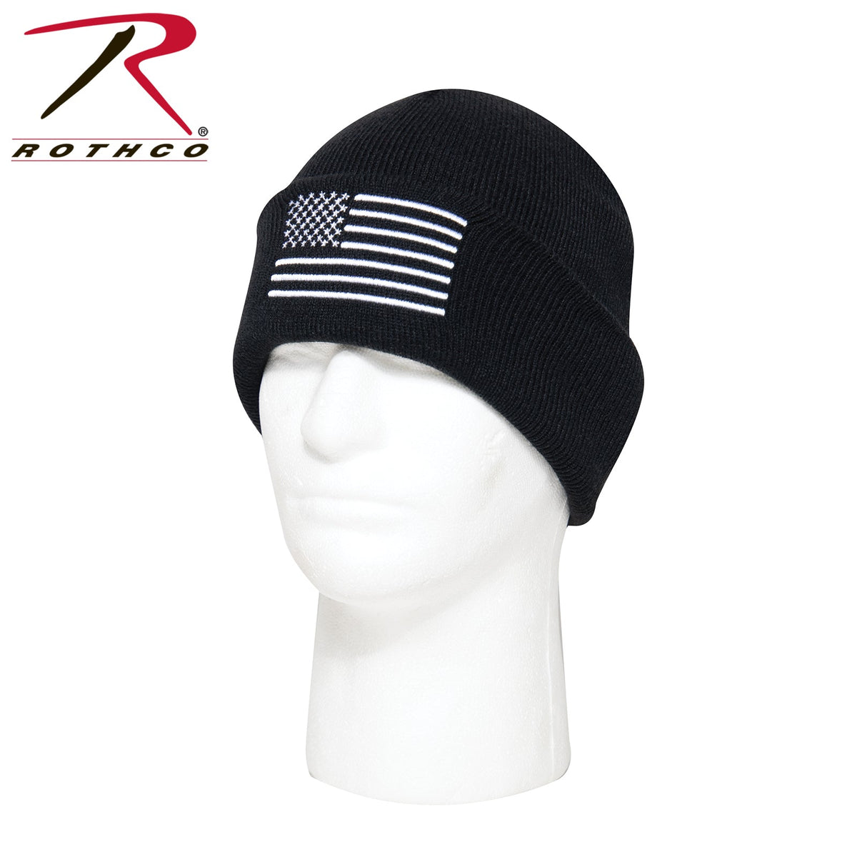 Rothco US Flag Embroidered Fine Knit Watch Cap Black / White - Get Tight Gear