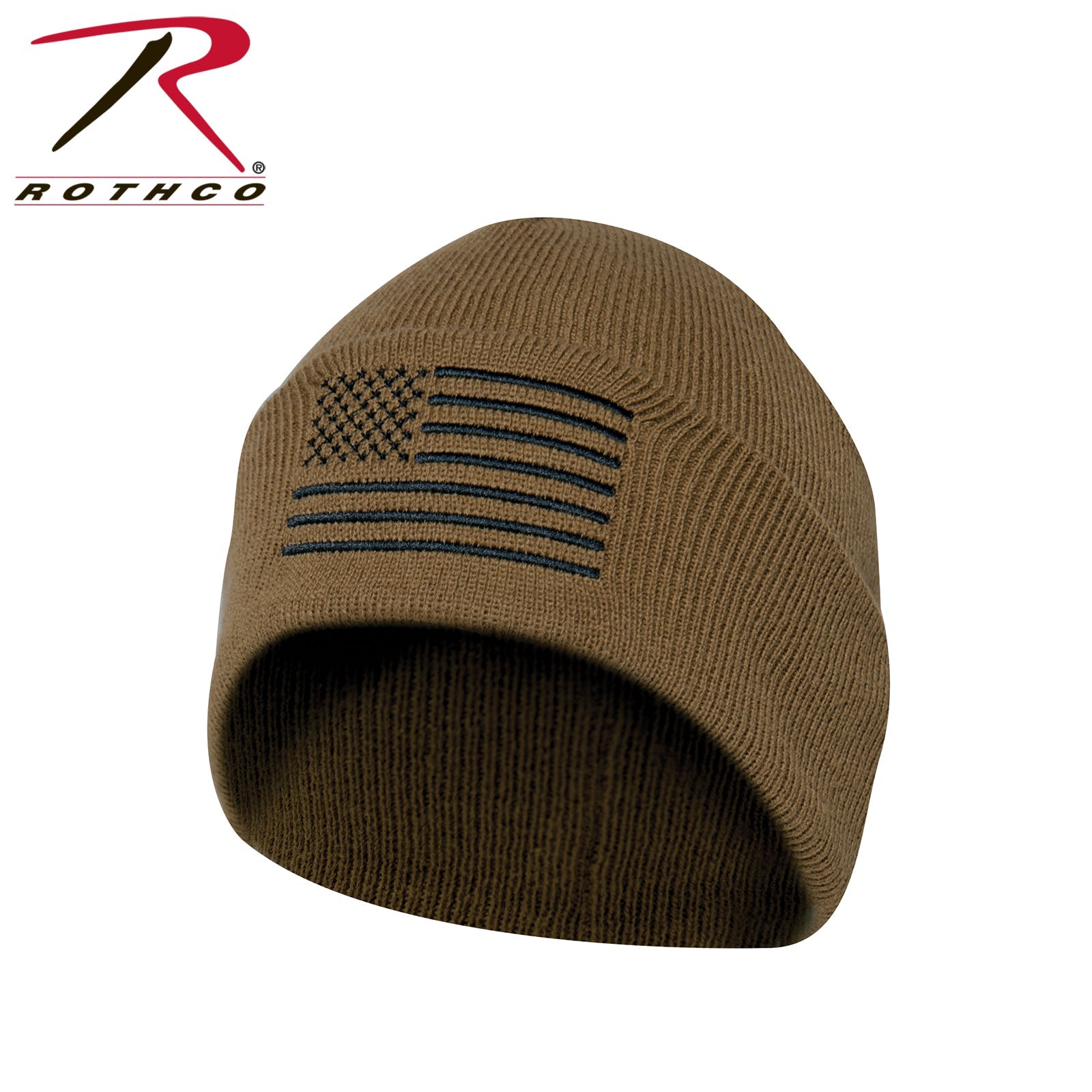 Rothco US Flag Embroidered Fine Knit Watch Cap Coyote Brown - Get Tight Gear