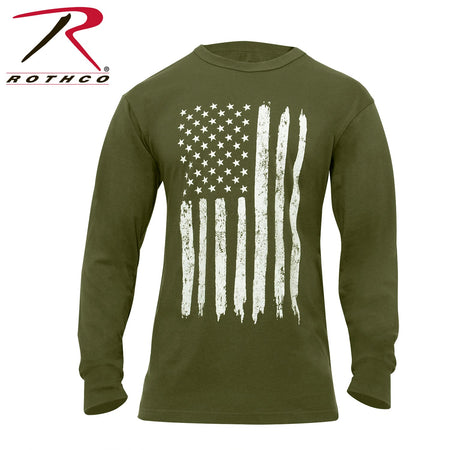 Rothco US Flag Long Sleeve T-Shirt Olive Drab Size S - Get Tight Gear