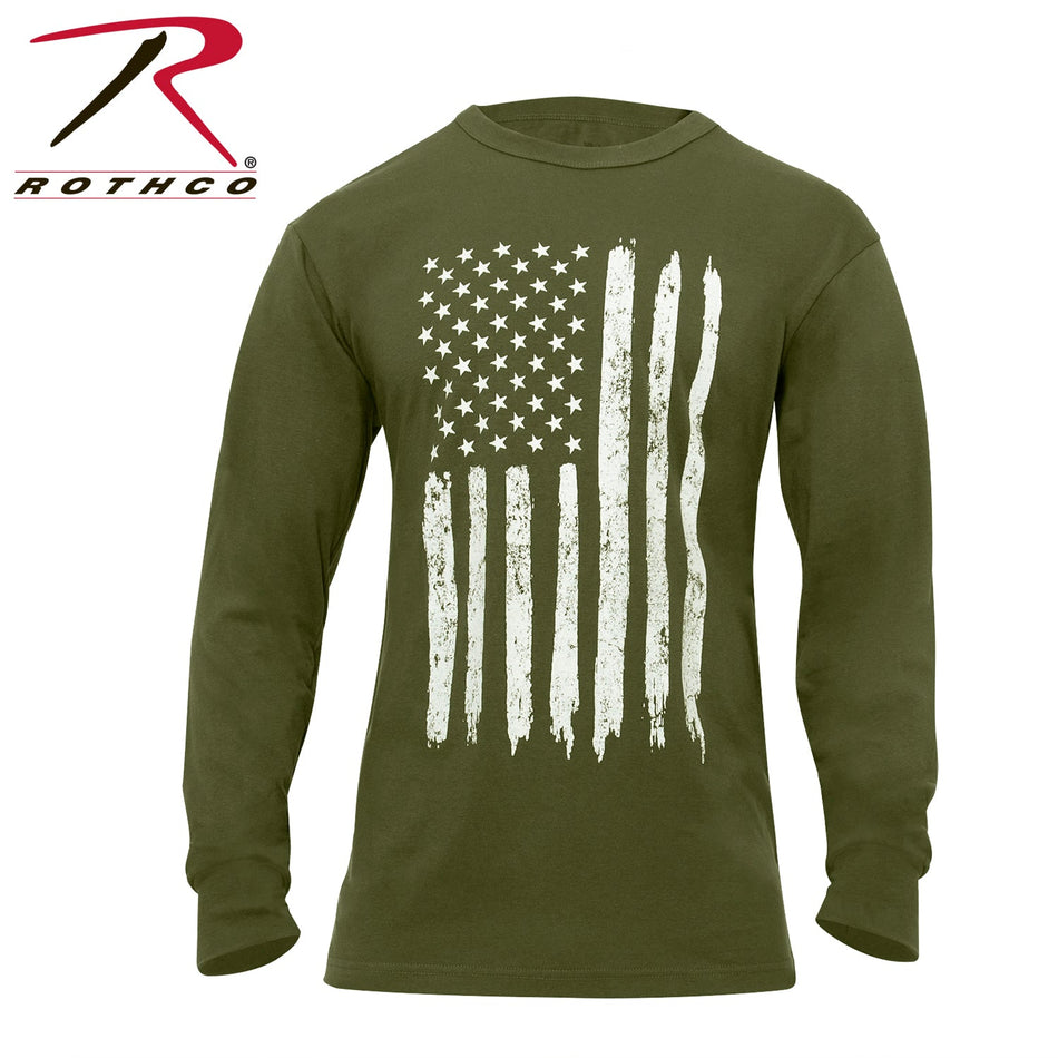 Rothco US Flag Long Sleeve T-Shirt Olive Drab Size XL - Get Tight Gear
