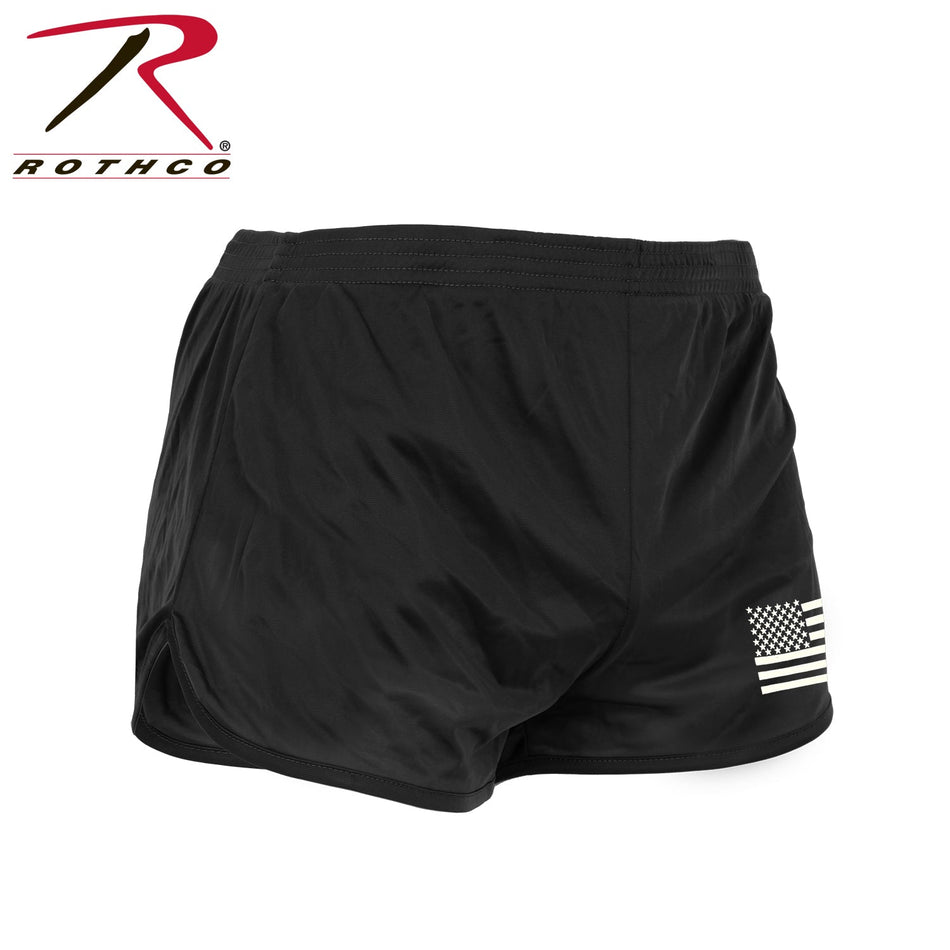 Rothco US Flag Ranger PT (Physical Training) Shorts - Black Black Size M - Get Tight Gear