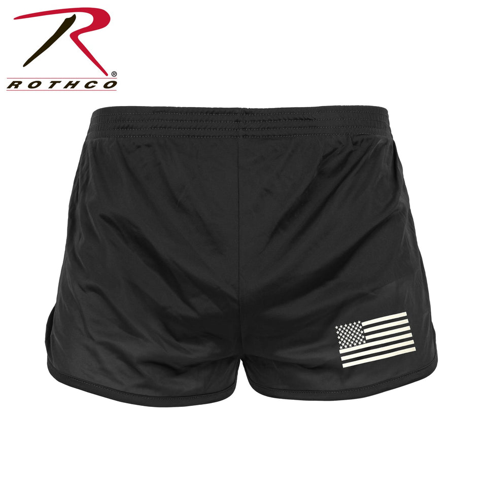 Rothco US Flag Ranger PT (Physical Training) Shorts - Black Black Size S - Get Tight Gear