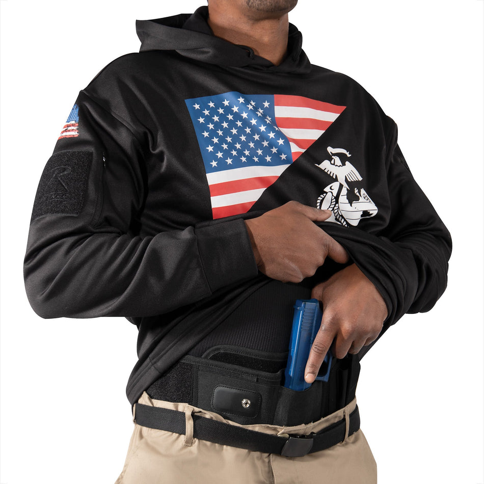 Rothco US Flag / USMC Eagle, Globe, & Anchor Concealed Carry Hoodie Black Size 2XL - Get Tight Gear