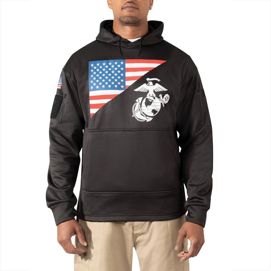Rothco US Flag / USMC Eagle, Globe, & Anchor Concealed Carry Hoodie Black Size XL - Get Tight Gear