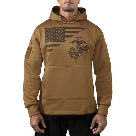 Rothco US Flag / USMC Eagle, Globe, & Anchor Concealed Carry Hoodie Coyote Brown Size L - Get Tight Gear