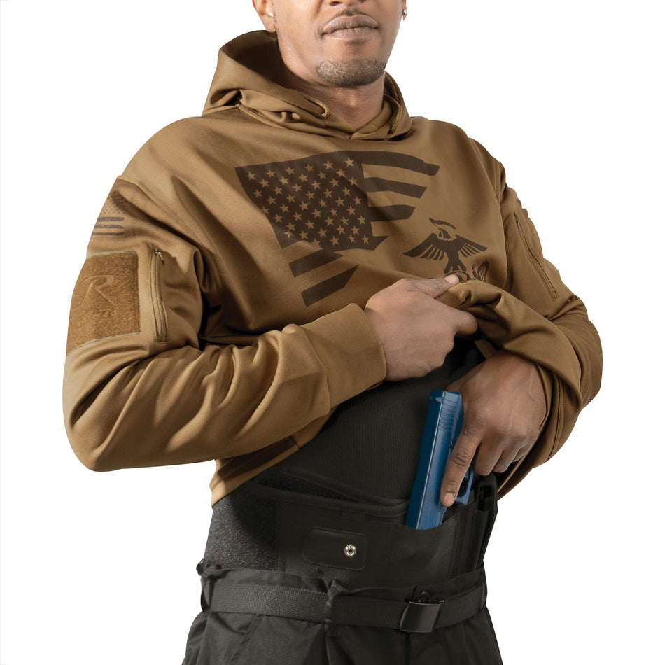 Rothco US Flag / USMC Eagle, Globe, & Anchor Concealed Carry Hoodie Coyote Brown Size XL - Get Tight Gear