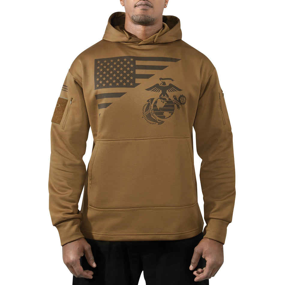 Rothco US Flag / USMC Eagle, Globe, & Anchor Concealed Carry Hoodie Coyote Brown Size XL - Get Tight Gear