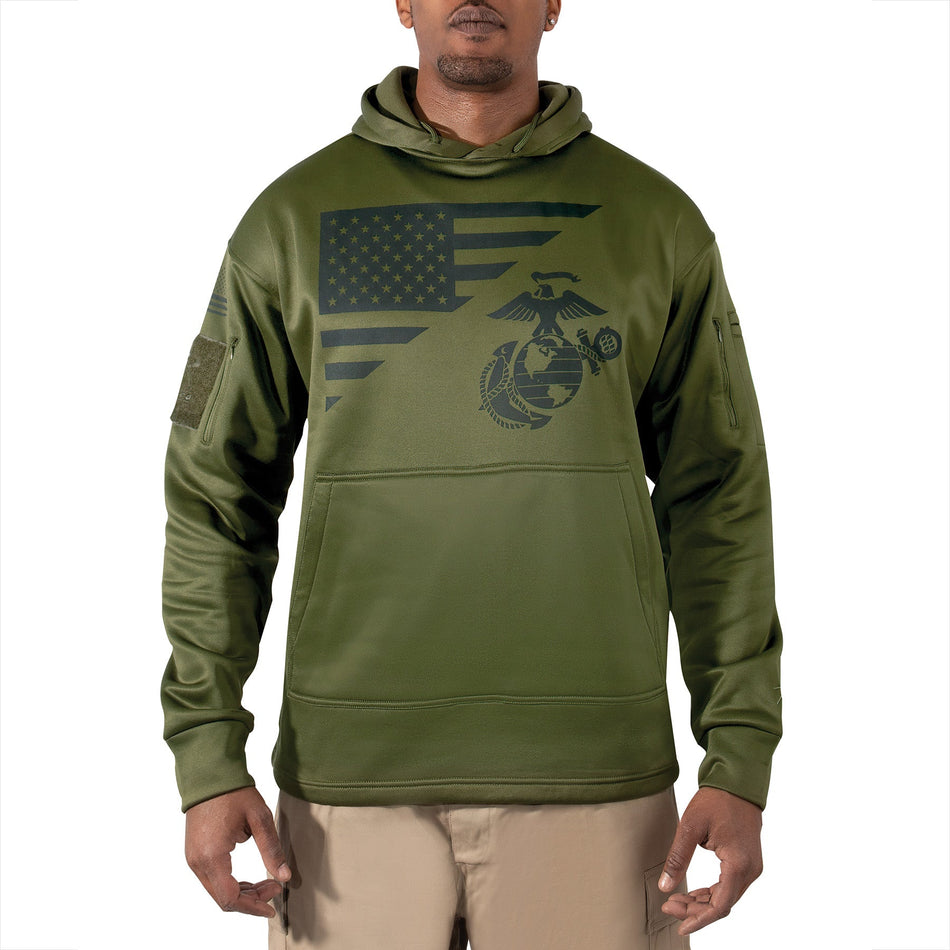 Rothco US Flag / USMC Eagle, Globe, & Anchor Concealed Carry Hoodie Olive Drab Size 3XL - Get Tight Gear