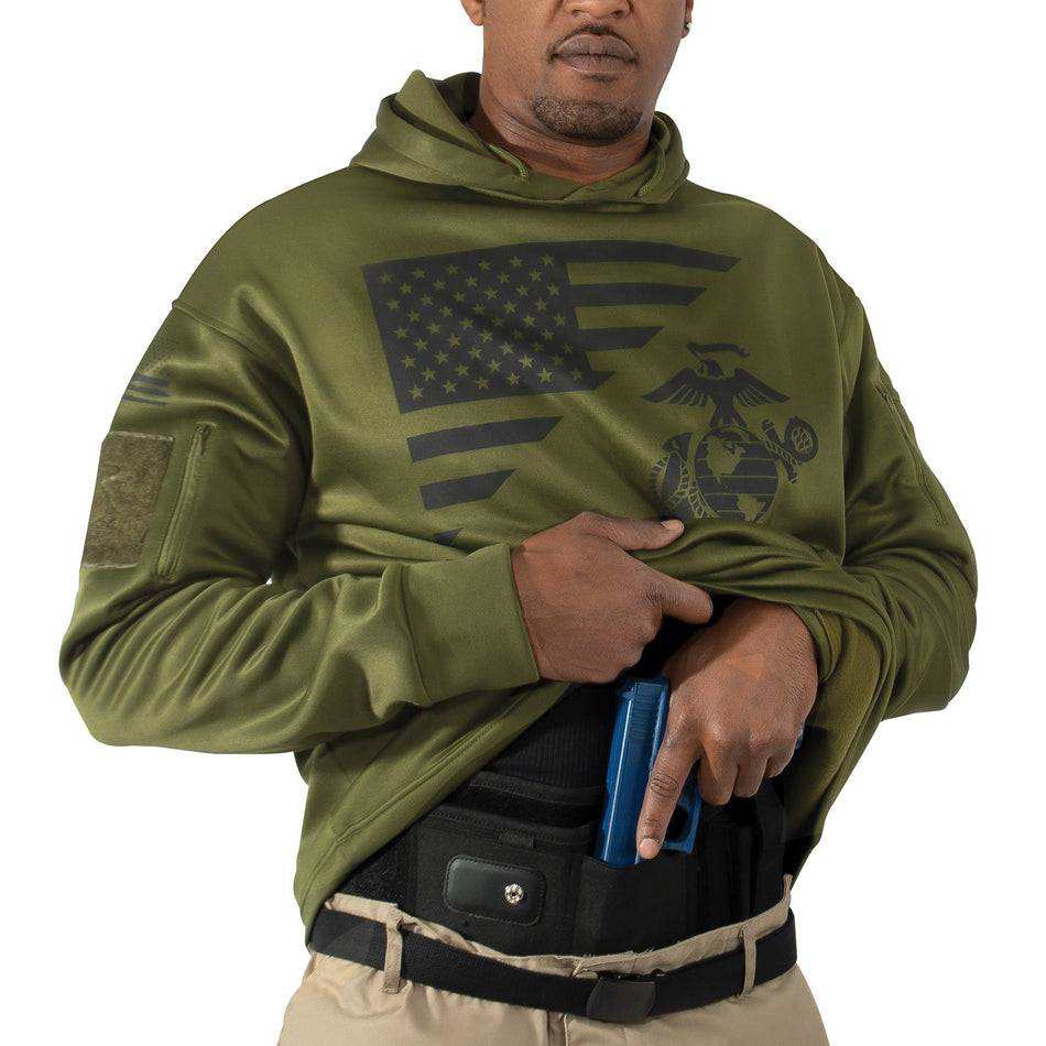 Rothco US Flag / USMC Eagle, Globe, & Anchor Concealed Carry Hoodie Olive Drab Size 3XL - Get Tight Gear