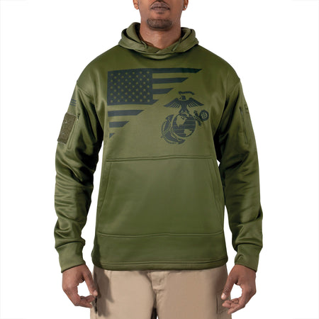 Rothco US Flag / USMC Eagle, Globe, & Anchor Concealed Carry Hoodie Olive Drab Size M - Get Tight Gear
