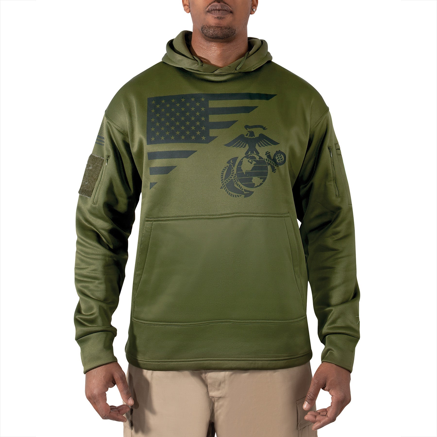 Rothco US Flag / USMC Eagle, Globe, & Anchor Concealed Carry Hoodie Olive Drab Size S - Get Tight Gear