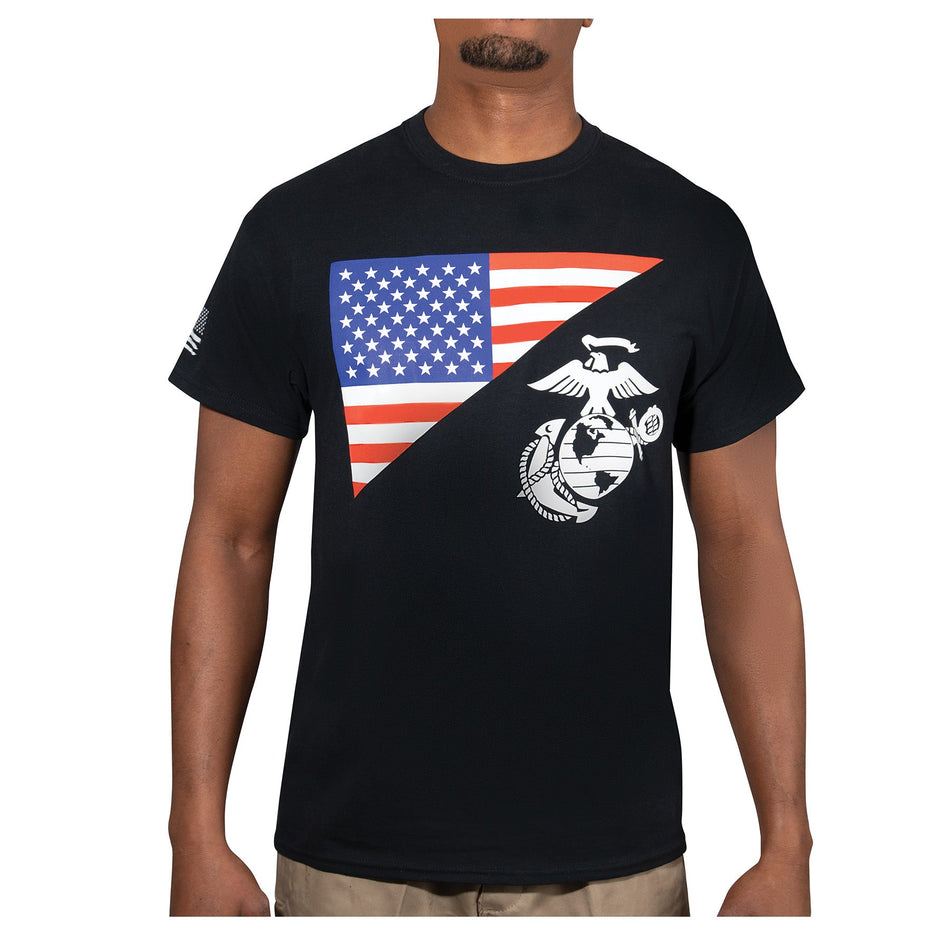 Rothco US Flag / USMC Eagle, Globe, & Anchor T Shirt Black Size 2XL - Get Tight Gear