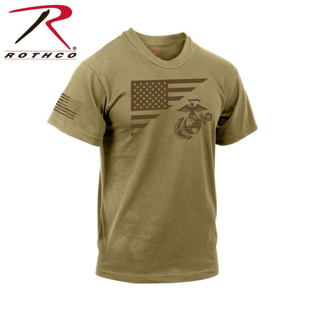 Rothco US Flag / USMC Eagle, Globe, & Anchor T Shirt Coyote Brown Size L - Get Tight Gear