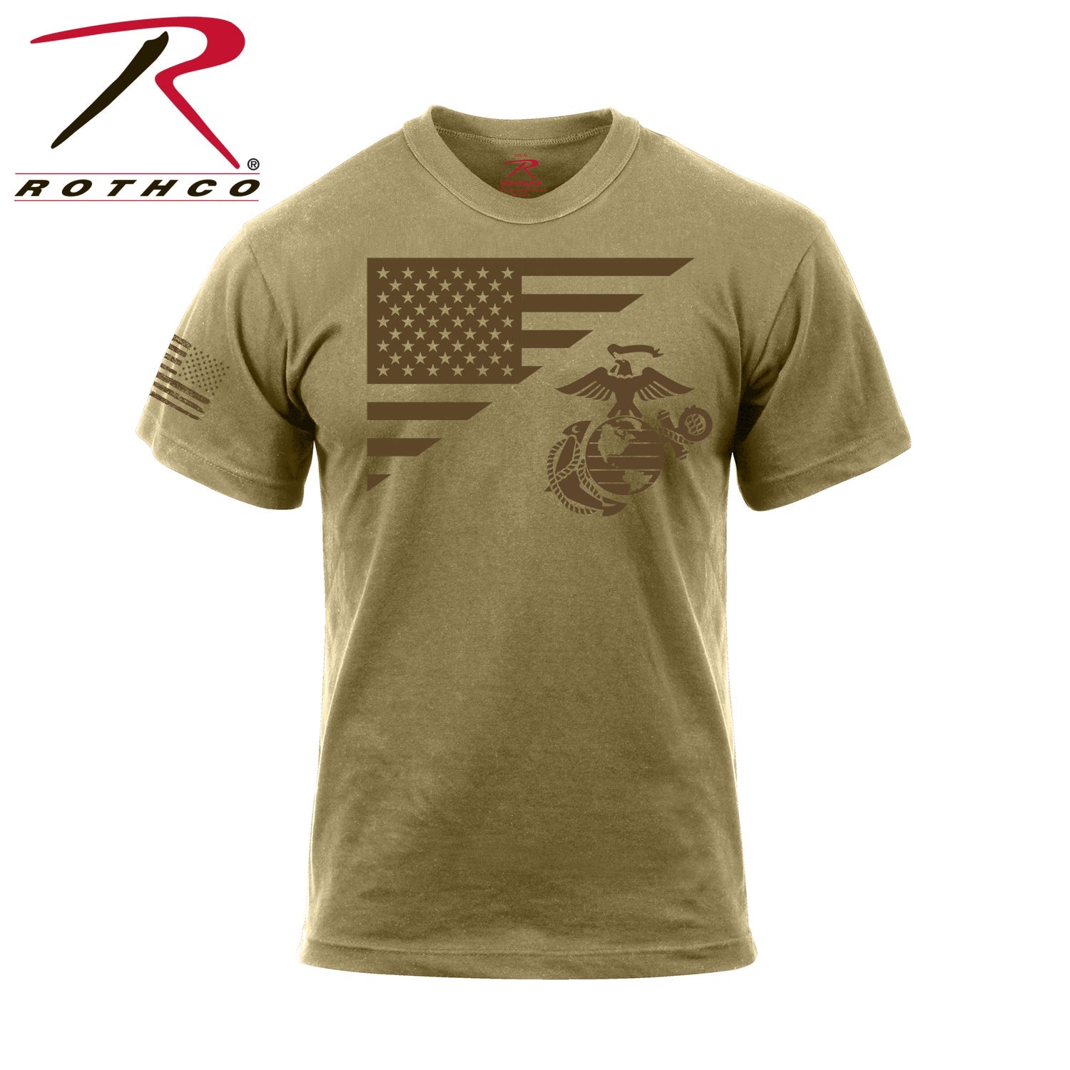Rothco US Flag / USMC Eagle, Globe, & Anchor T Shirt Coyote Brown Size L - Get Tight Gear