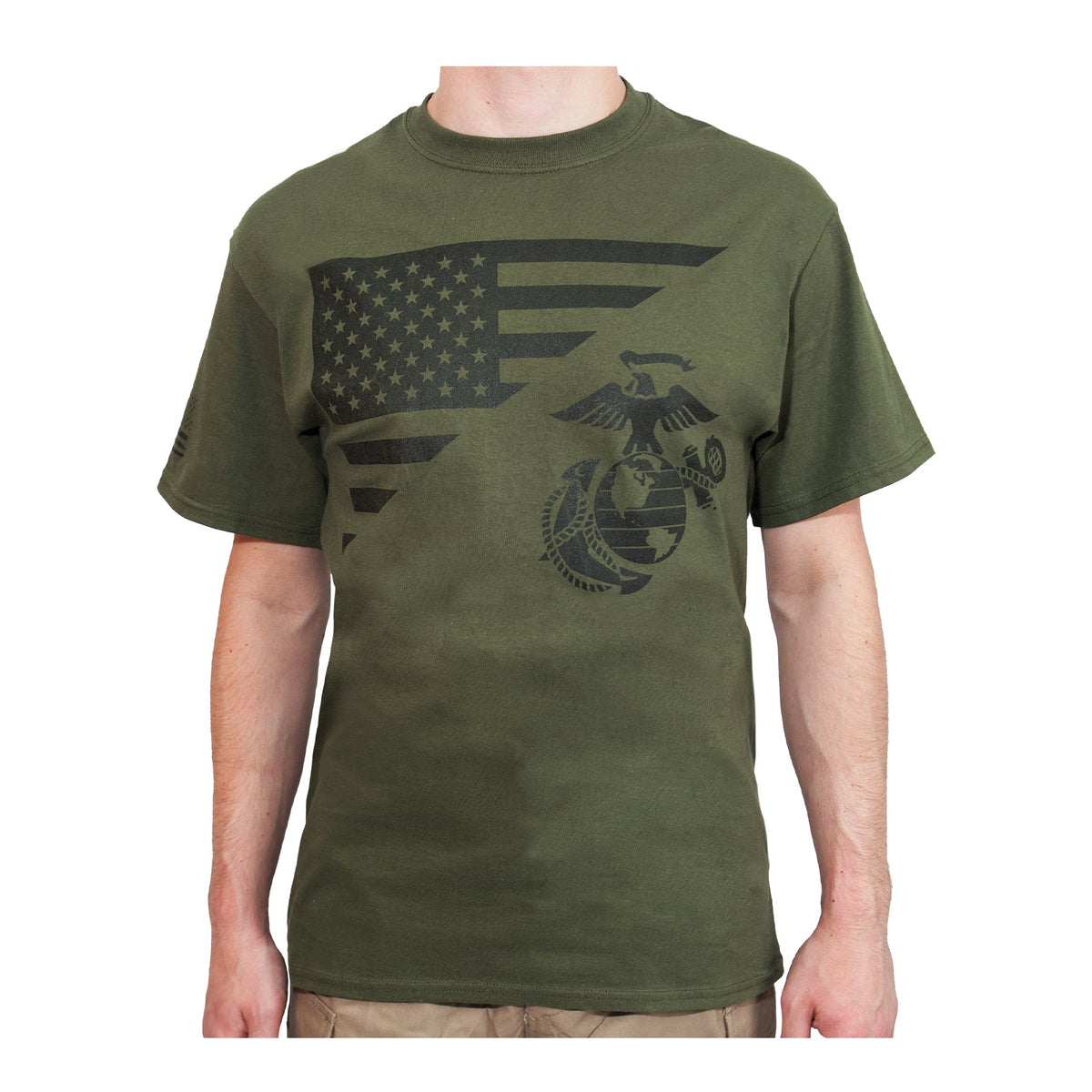 Rothco US Flag / USMC Eagle, Globe, & Anchor T Shirt Olive Drab Size 2XL - Get Tight Gear