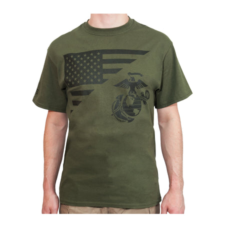 Rothco US Flag / USMC Eagle, Globe, & Anchor T Shirt Olive Drab Size 3XL - Get Tight Gear