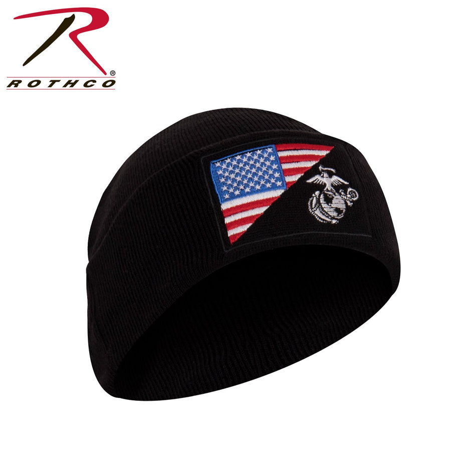 Rothco USMC Eagle, Globe and Anchor / US Flag Deluxe Fine Knit Watch Cap Black Size One Size - Get Tight Gear