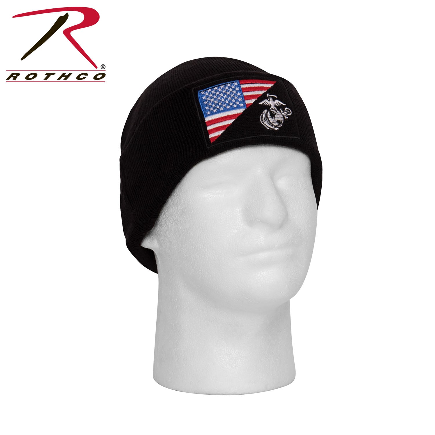 Rothco USMC Eagle, Globe and Anchor / US Flag Deluxe Fine Knit Watch Cap Black Size One Size - Get Tight Gear