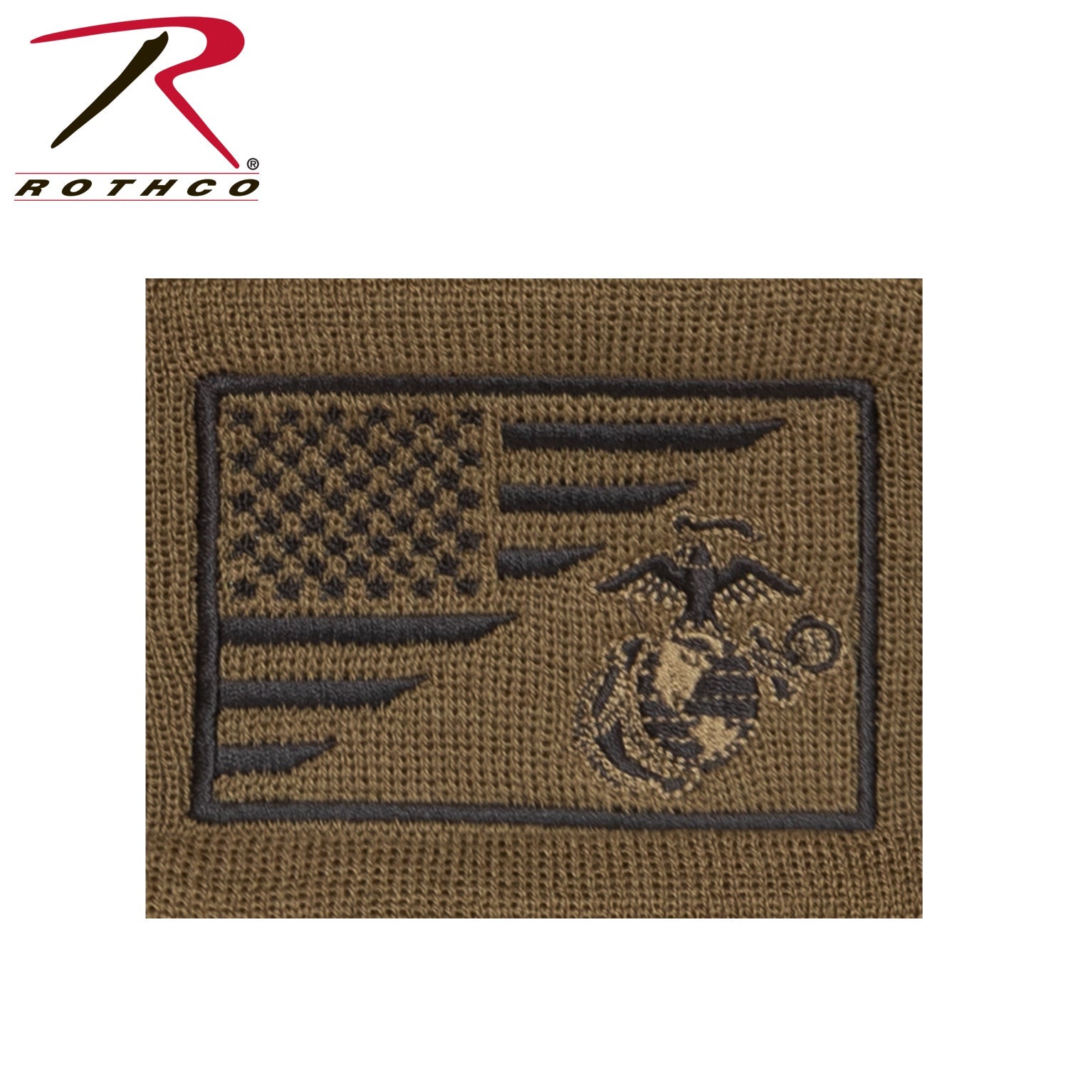 Rothco USMC Eagle, Globe and Anchor / US Flag Deluxe Fine Knit Watch Cap Coyote Brown Size One Size - Get Tight Gear