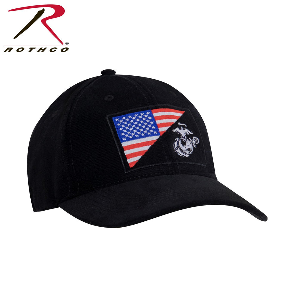 Rothco USMC Eagle, Globe and Anchor / US Flag Low Pro Cap Black Size One Size - Get Tight Gear