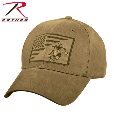 Rothco USMC Eagle, Globe and Anchor / US Flag Low Pro Cap Coyote Brown Size One Size - Get Tight Gear