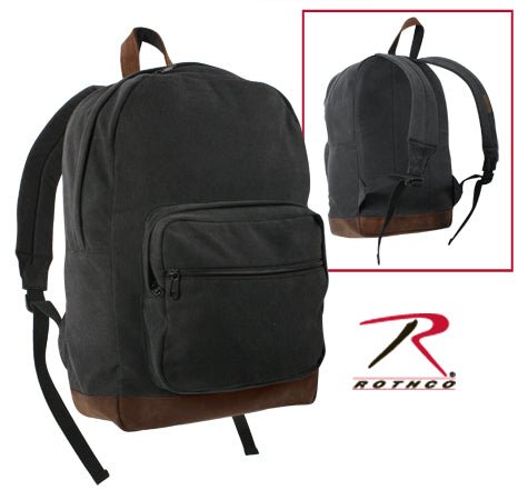 Rothco Vintage Canvas Teardrop Backpack With Leather Accents Black - Get Tight Gear