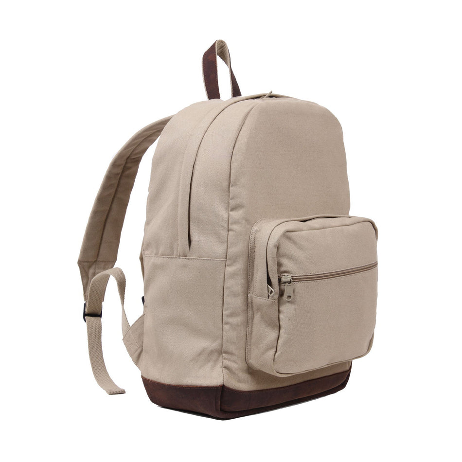 Rothco Vintage Canvas Teardrop Backpack With Leather Accents Khaki - Get Tight Gear
