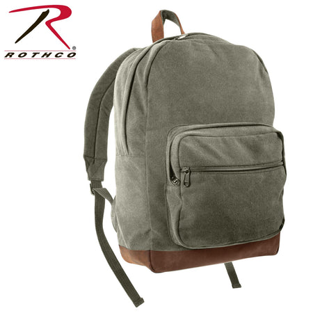 Rothco Vintage Canvas Teardrop Backpack With Leather Accents Olive Drab - Get Tight Gear