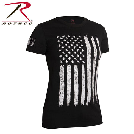 Rothco Womens Distressed US Flag Long T-Shirt Black / White Size XS - Get Tight Gear