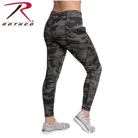 Rothco Womens Workout Performance Camo Leggings With Pockets Black Camo Size L - Get Tight Gear