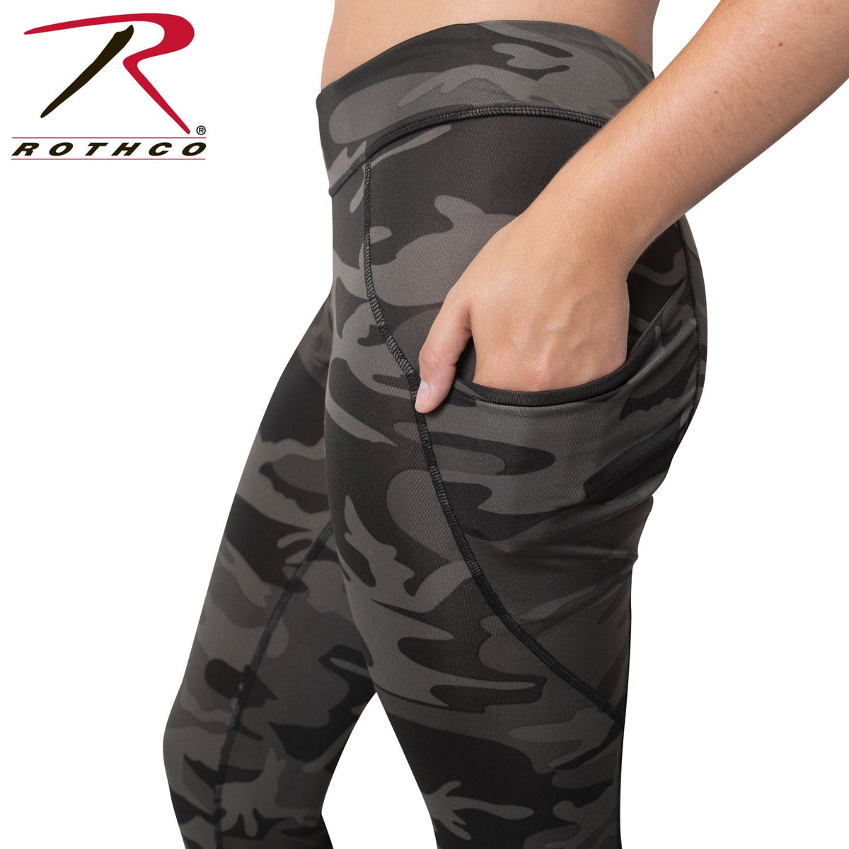 Rothco Womens Workout Performance Camo Leggings With Pockets Black Camo Size M - Get Tight Gear