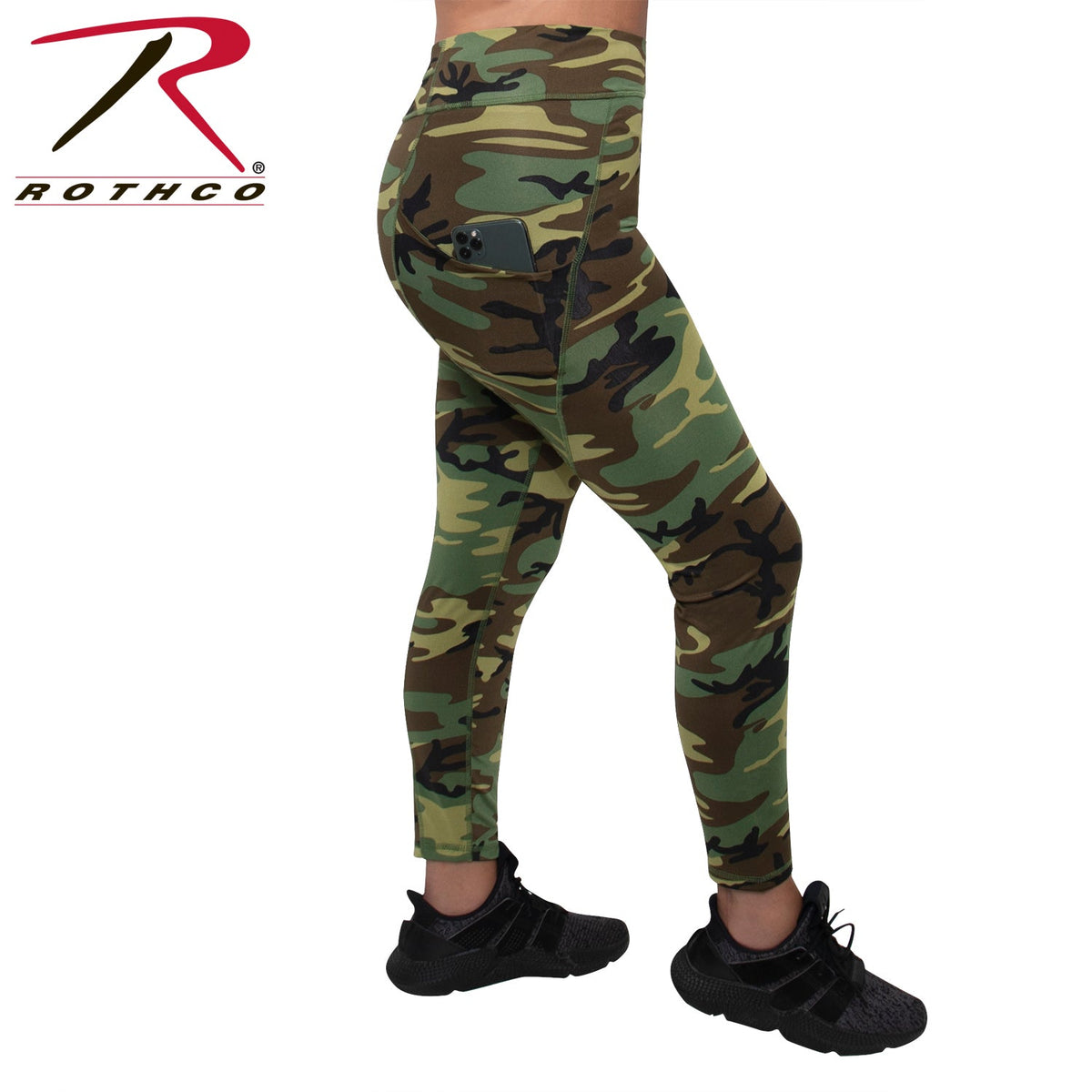 Rothco Womens Workout Performance Camo Leggings With Pockets Woodland Camo Size L - Get Tight Gear