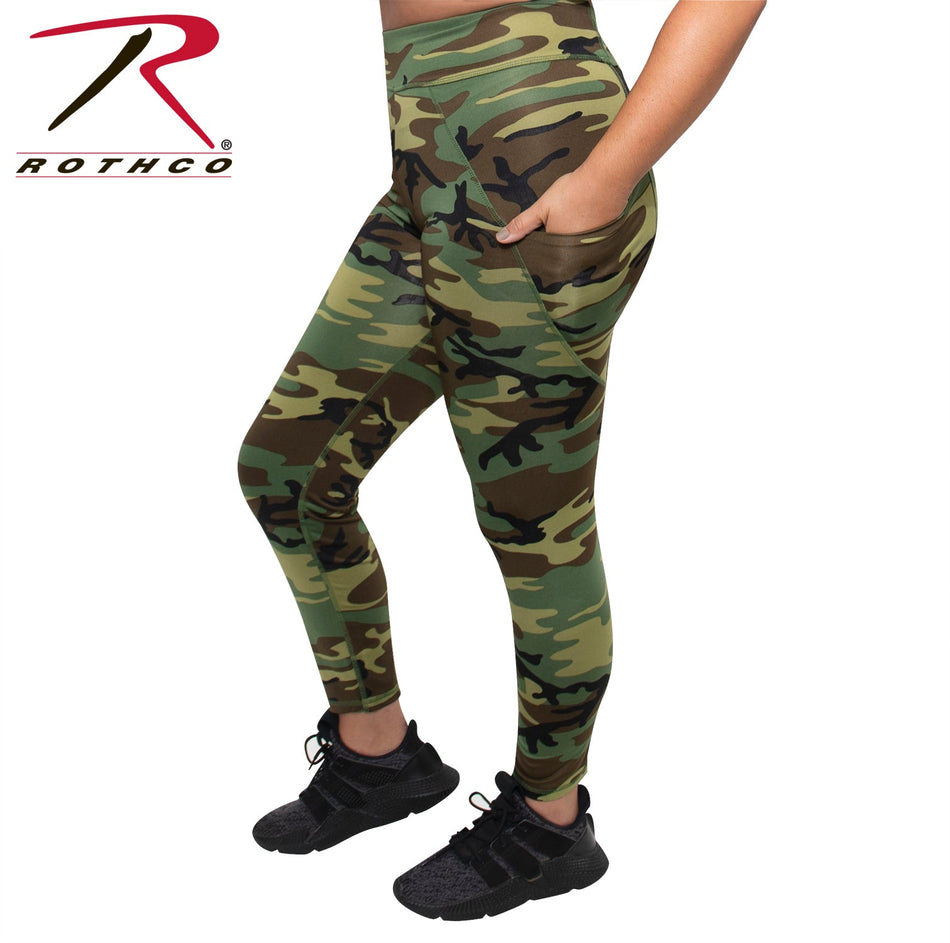 Rothco Womens Workout Performance Camo Leggings With Pockets Woodland Camo Size L - Get Tight Gear