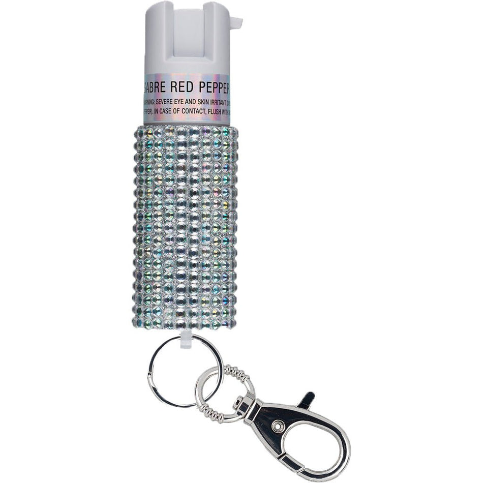 Sabre Jeweled Pepper Spray with Snap Clip Silver - Get Tight Gear