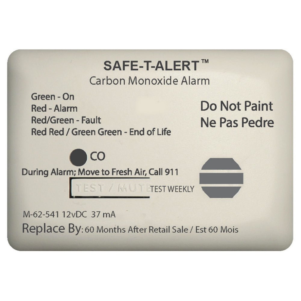 Safe - T - Alert 62 Series Carbon Monoxide Alarm w/Relay - 12V - 62 - 541 - Marine - RLY - NC - Surface Mount - White - Get Tight Gear