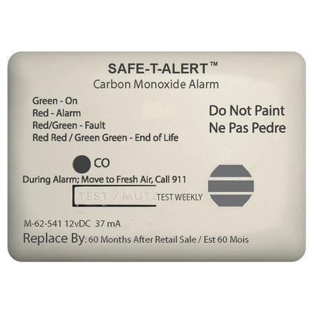 Safe - T - Alert 62 Series Carbon Monoxide Alarm w/Relay - 12V - 62 - 541 - Marine - RLY - NC - Surface Mount - White - Get Tight Gear