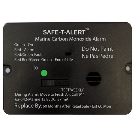 Safe - T - Alert 62 Series Carbon Monoxide Alarm w/Relay - 12V - 62 - 542 - R - Marine - Flush Mount - Black - Get Tight Gear