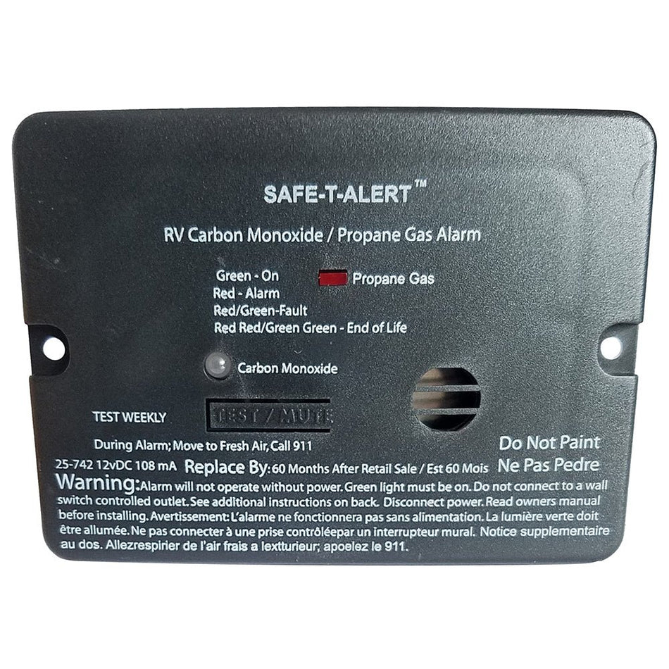 Safe - T - Alert Combo Carbon Monoxide Propane Alarm - Flush Mount - Mini - Black - Get Tight Gear