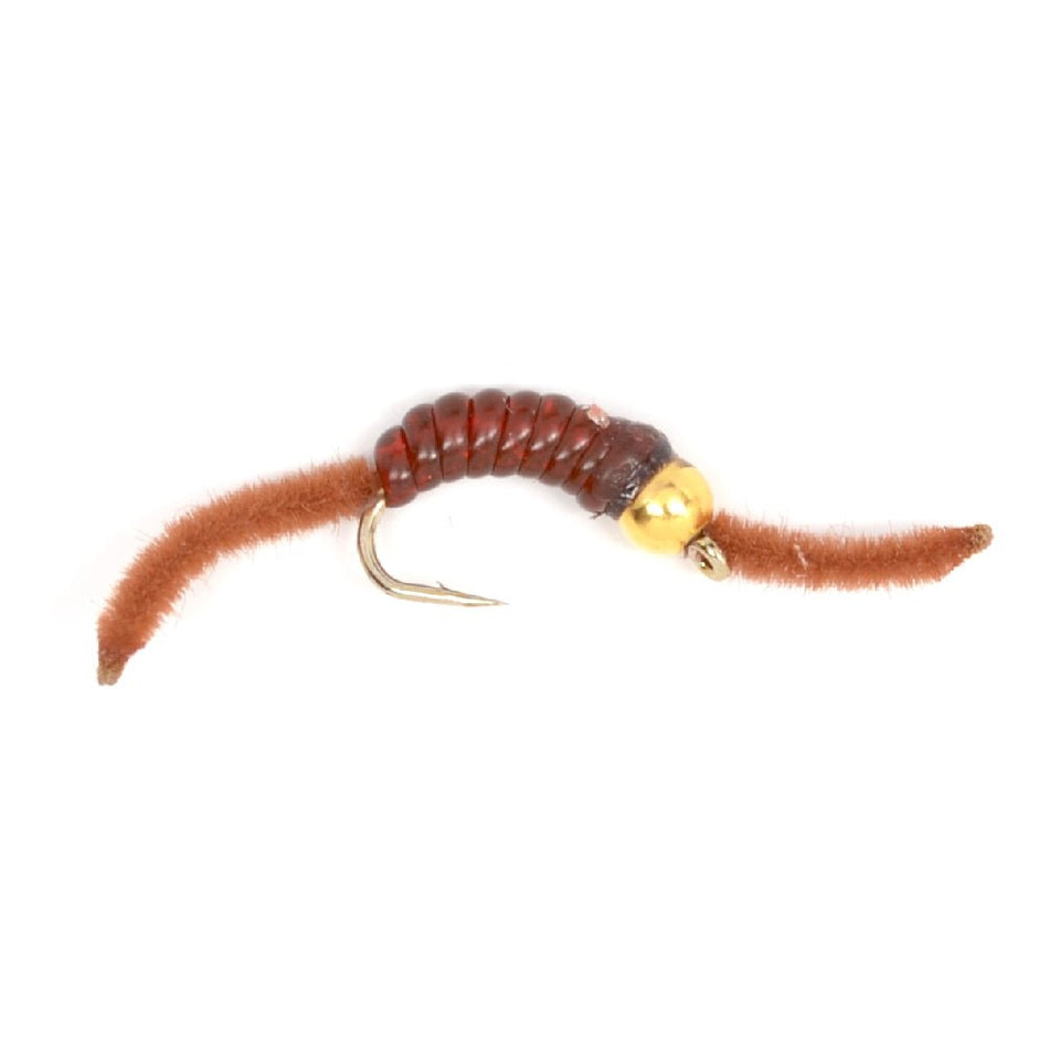 San Juan Bead Head Power Worm Brown V - Rib - 1 Dozen Hook Size 12 - Get Tight Gear