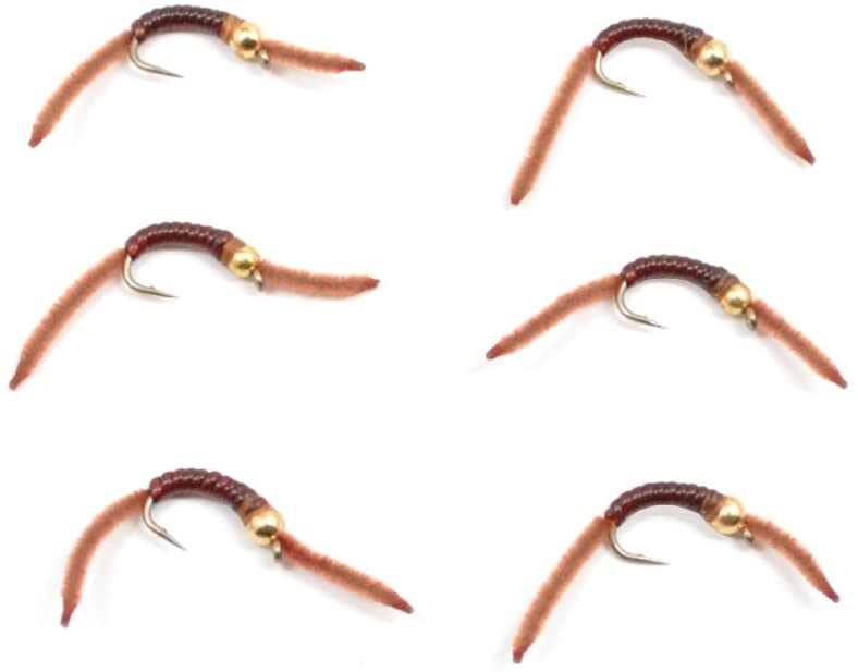 San Juan Bead Head Power Worm Brown V - Rib - 6 Flies Hook Size 10 - Get Tight Gear