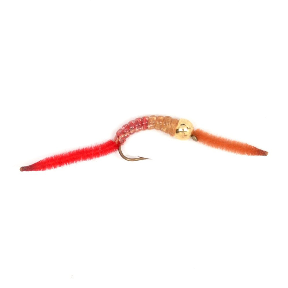 San Juan Worm Bead Head Power Worm Half and Half V - Rib - 1 Dozen Nymph Flies Hook Size 14 - Get Tight Gear