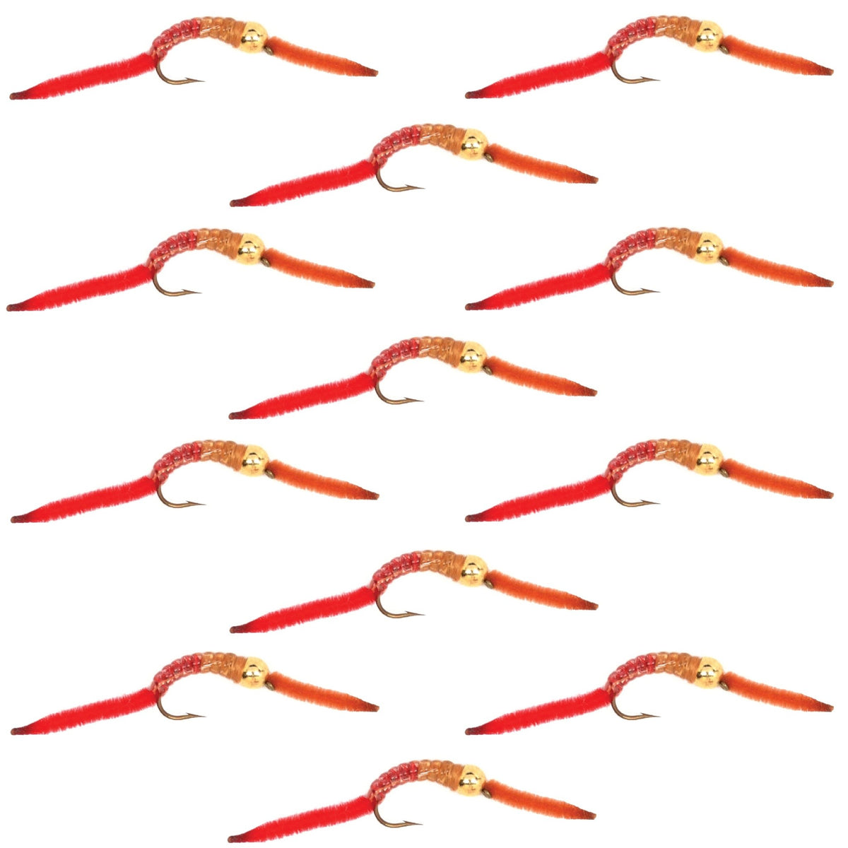 San Juan Worm Bead Head Power Worm Half and Half V - Rib - 1 Dozen Nymph Flies Hook Size 14 - Get Tight Gear