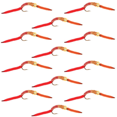 San Juan Worm Bead Head Power Worm Half and Half V - Rib - 1 Dozen Nymph Flies Hook Size 14 - Get Tight Gear