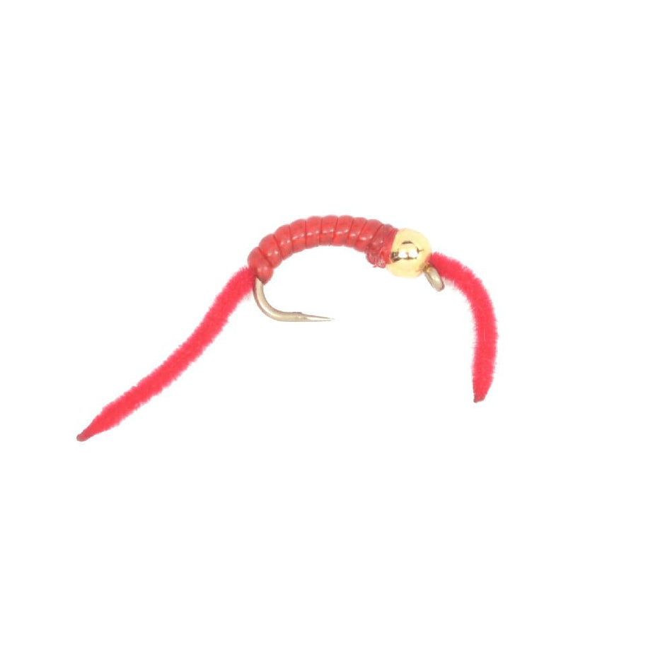 San Juan Worm Bead Head Power Worm Red V - Rib - 1 Dozen Nymph Flies Hook Size 14 - Get Tight Gear