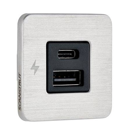Scanstrut TILE USB - A/USB - C Interior Charging Socket - 12/24V - Stainless Steel Bezel - Get Tight Gear